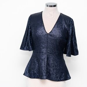 Rachel Zoe Clover Sequin Top Navy Blue